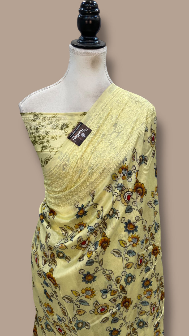 Pure Chiniya Silk Handloom Banarasi Saree With Chikankari - The Handlooms