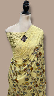 Pure Chiniya Silk Handloom Banarasi Saree With Chikankari - The Handlooms
