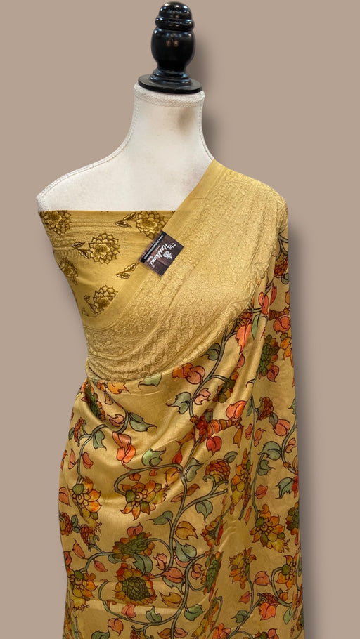 Pure Chiniya Silk Handloom Banarasi Saree With Chikankari - The Handlooms