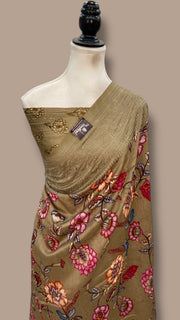 Pure Chiniya Silk Handloom Banarasi Saree With Chikankari - The Handlooms
