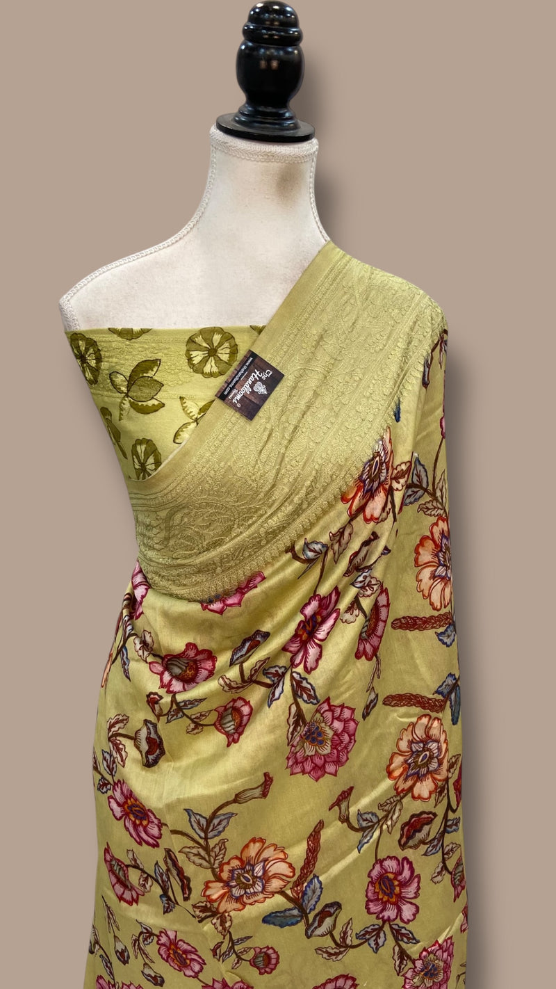 Pure Chiniya Silk Handloom Banarasi Saree With Chikankari - The Handlooms