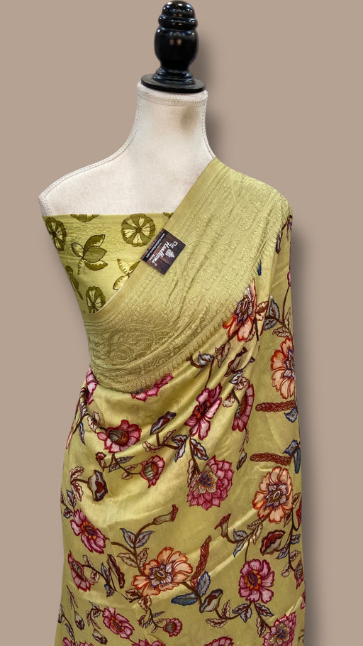 Pure Chiniya Silk Handloom Banarasi Saree With Chikankari - The Handlooms