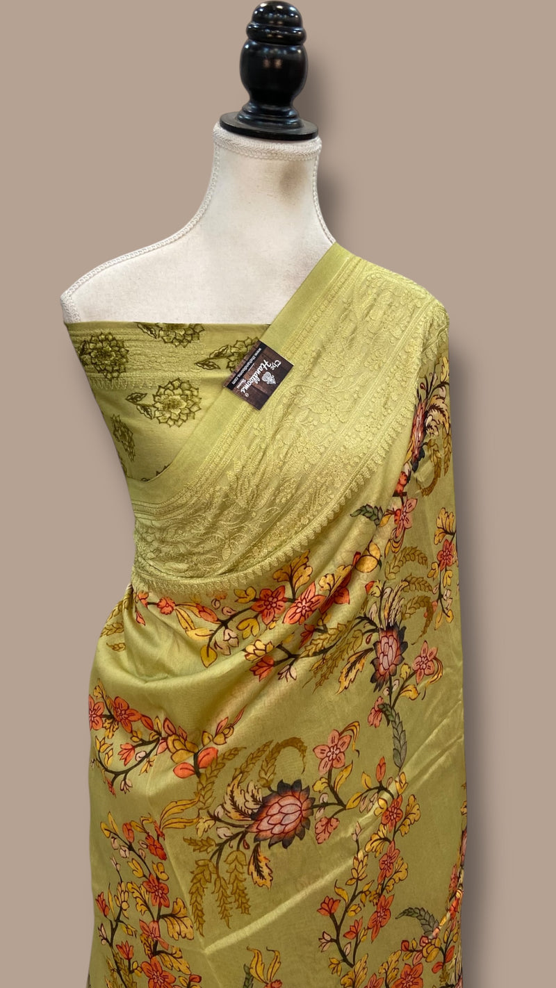 Pure Chiniya Silk Handloom Banarasi Saree With Chikankari - The Handlooms