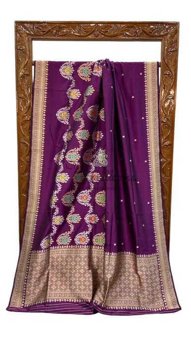 Pure Katan Silk Banarasi Handloom Saree - All over Kadua motifs with meenakari