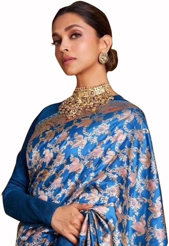 Deepika Padukonen in German Blue Pure Katan Silk Banarasi Handloom Saree - All over Jaal work with Meenakari - The Handlooms