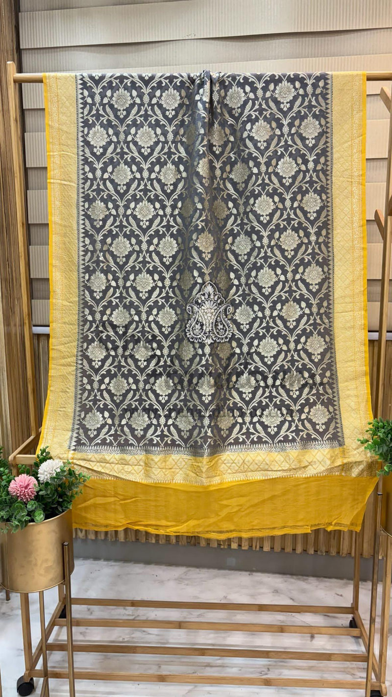 Khaddi Georgette Handloom Banarasi Dupatta - The Handlooms