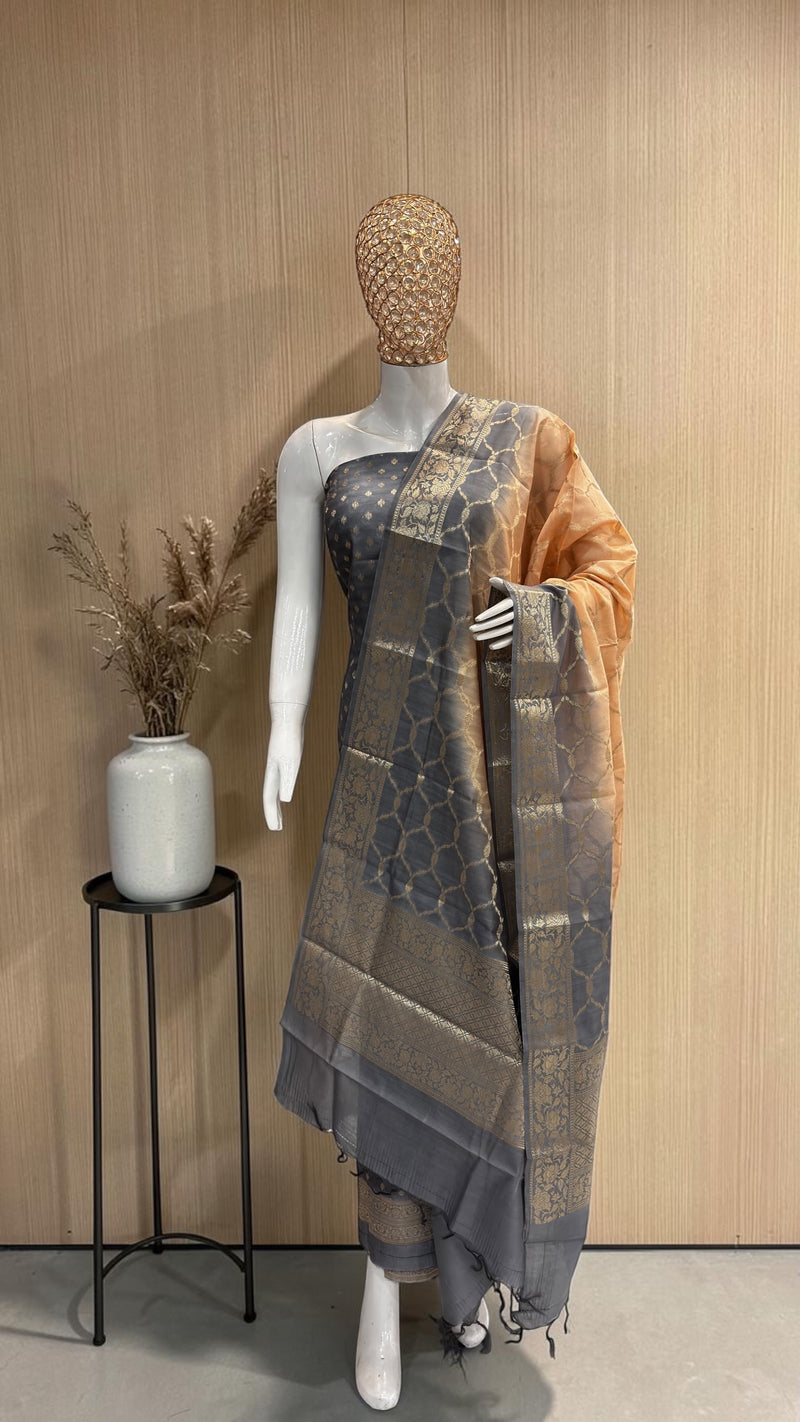 Pure Chanderi Cotton Banarasi Dress Material