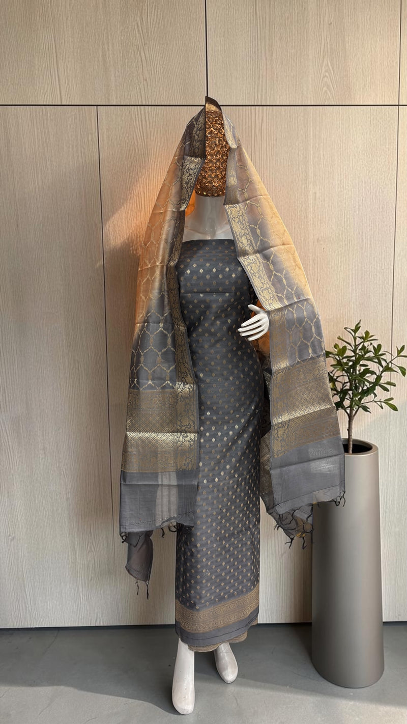 Pure Chanderi Cotton Banarasi Dress Material