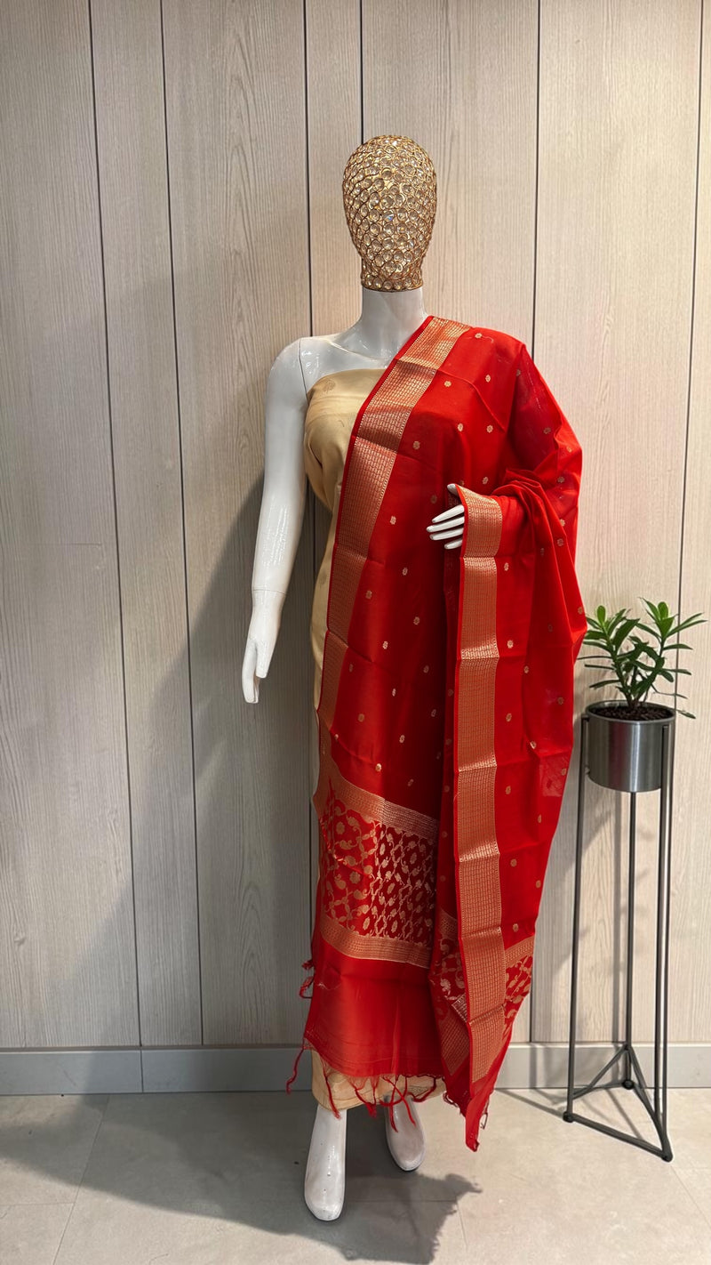 Pure Chanderi Cotton Banarasi Dress Material