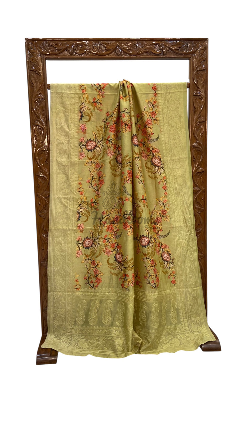 Pure Chiniya Silk Handloom Banarasi Saree With Chikankari - The Handlooms