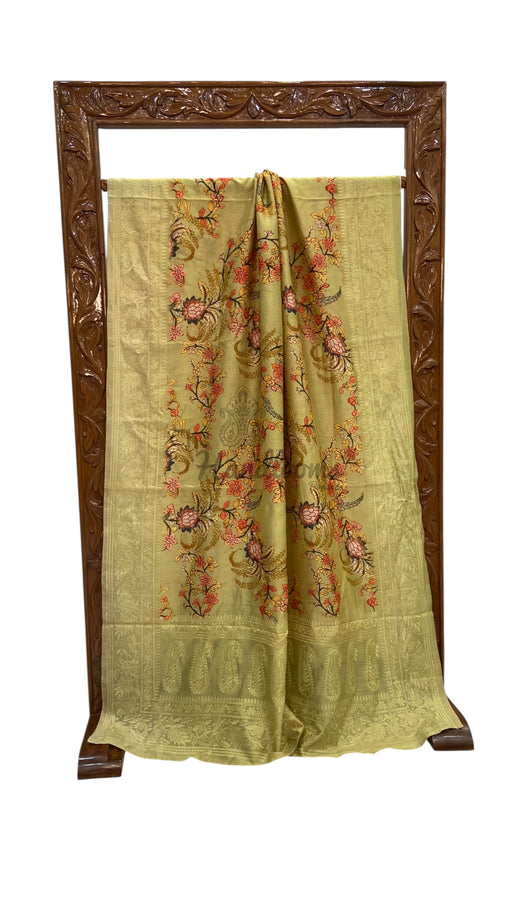 Pure Chiniya Silk Handloom Banarasi Saree With Chikankari - The Handlooms