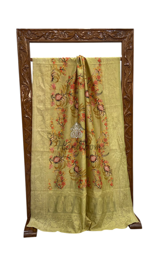 Pure Chiniya Silk Handloom Banarasi Saree With Chikankari - The Handlooms