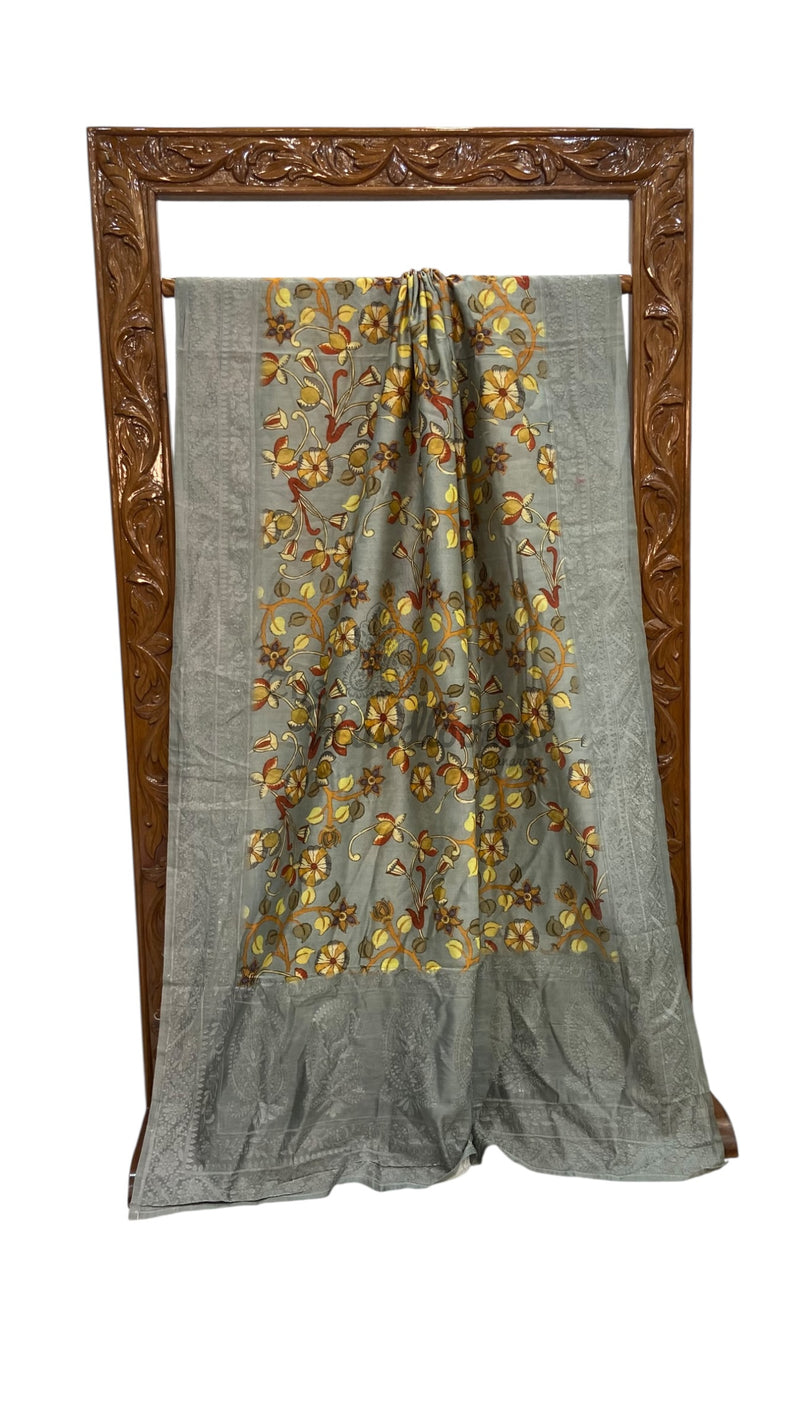 Pure Chiniya Silk Handloom Banarasi Saree with Chikankari - The Handlooms