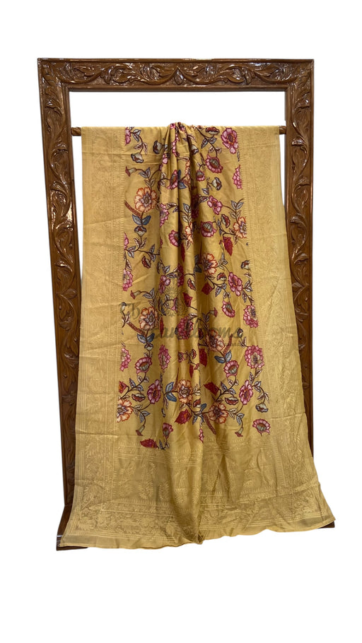 Pure Chiniya Silk Handloom Banarasi Saree with Chikankari - The Handlooms