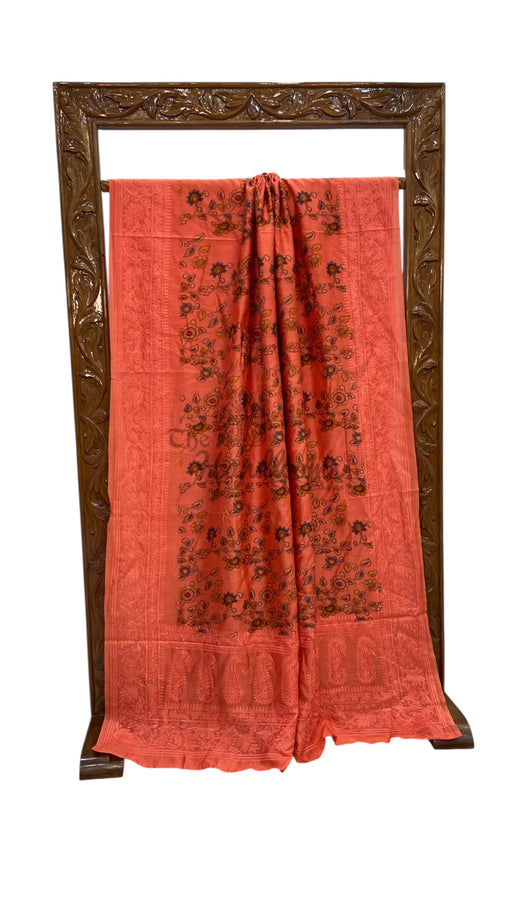 Pure Chiniya Silk Handloom Banarasi Saree with Chikankari - The Handlooms