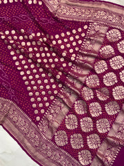 Pure Georgette Banarasi Bandhej Handloom Saree - The Handlooms