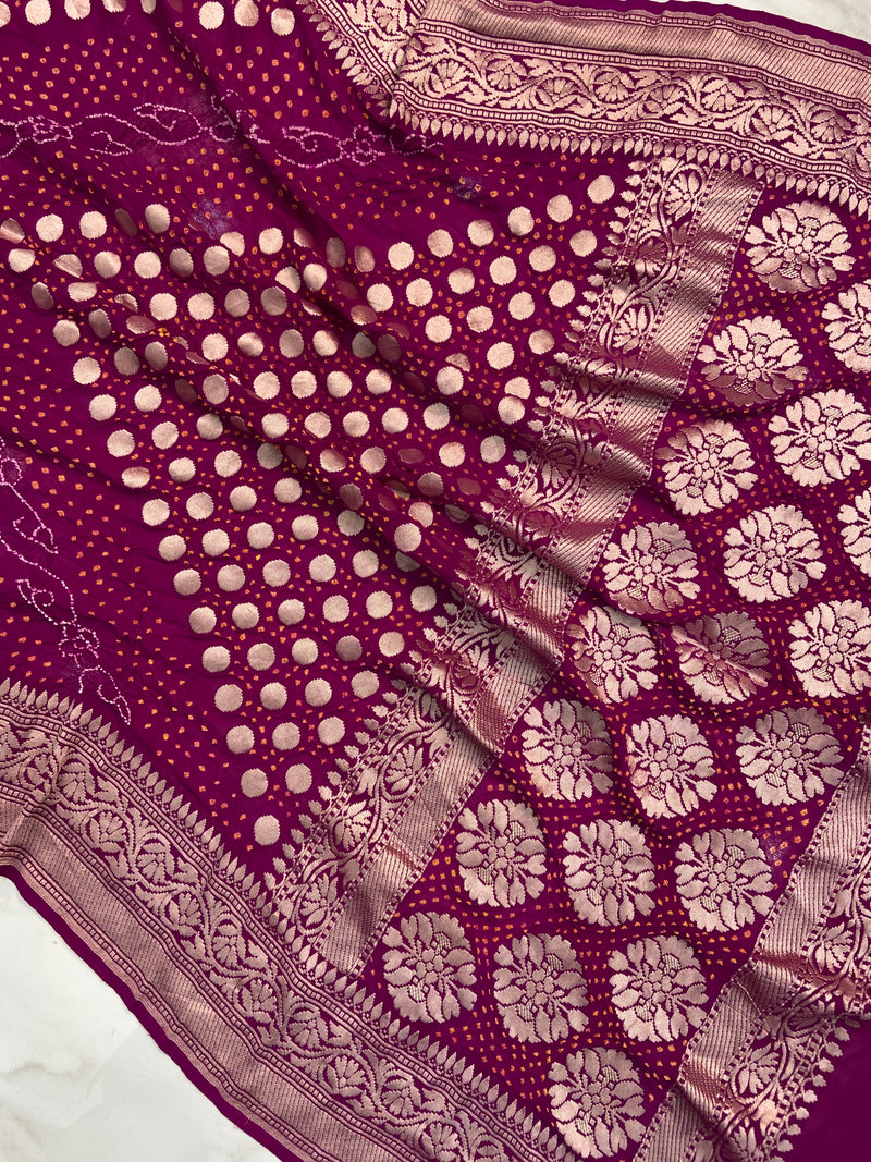 Pure Georgette Banarasi Bandhej Handloom Saree - The Handlooms