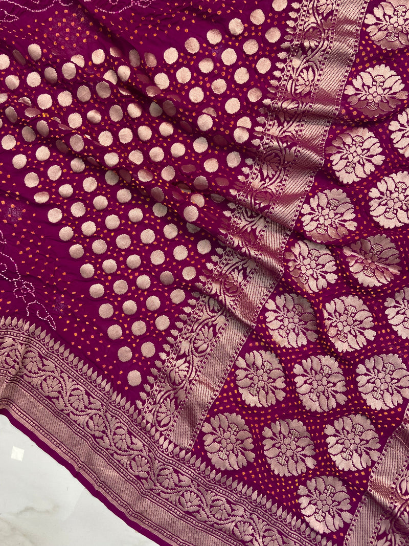 Pure Georgette Banarasi Bandhej Handloom Saree - The Handlooms