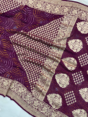 Pure Georgette Banarasi Bandhej Handloom Saree - The Handlooms