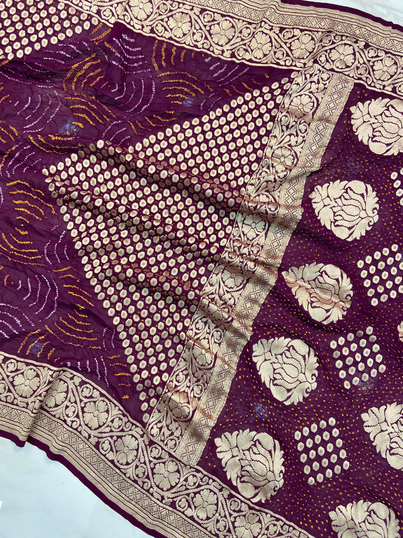 Pure Georgette Banarasi Bandhej Handloom Saree - The Handlooms