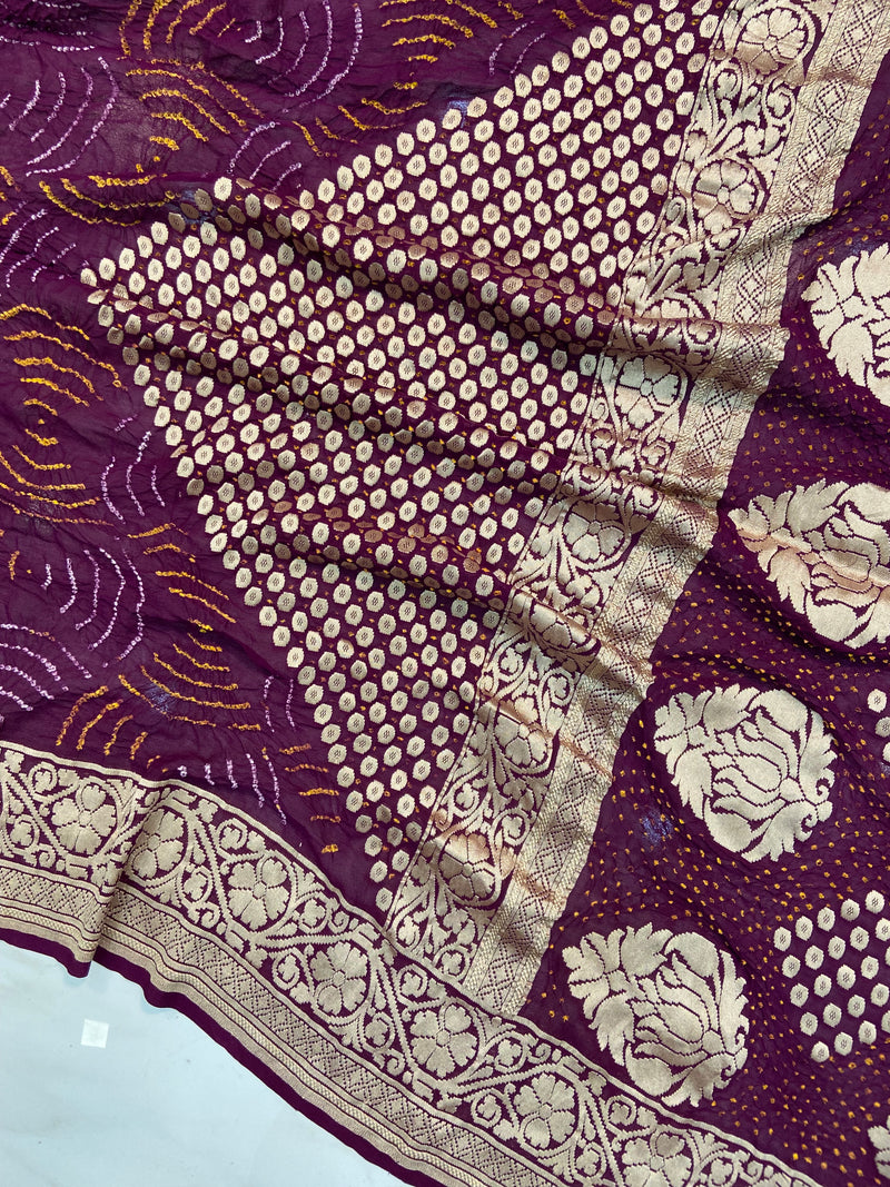 Pure Georgette Banarasi Bandhej Handloom Saree - The Handlooms