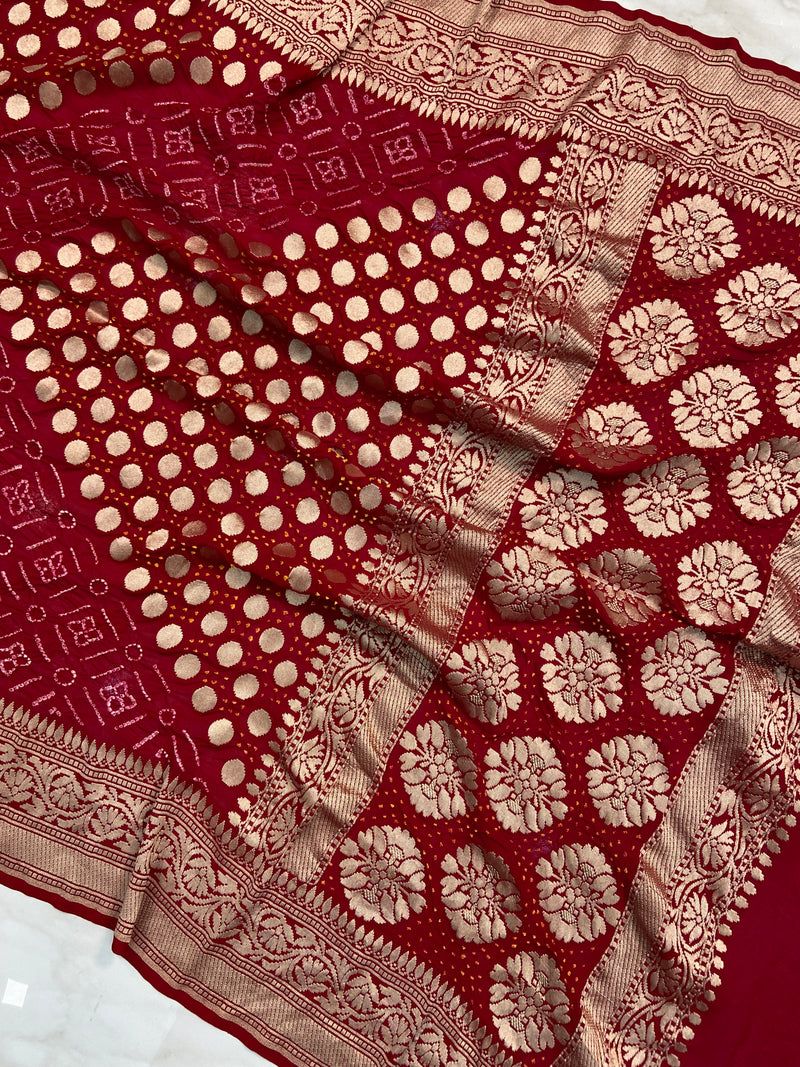 Pure Georgette Banarasi Bandhej Handloom Saree - The Handlooms