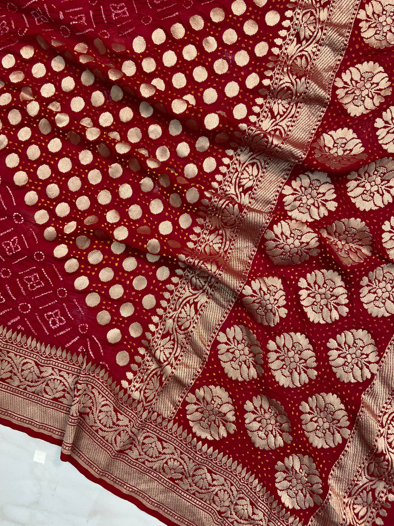 Pure Georgette Banarasi Bandhej Handloom Saree - The Handlooms