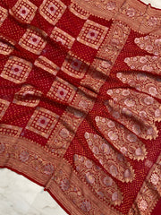 Pure Georgette Banarasi Bandhej Handloom Saree - The Handlooms