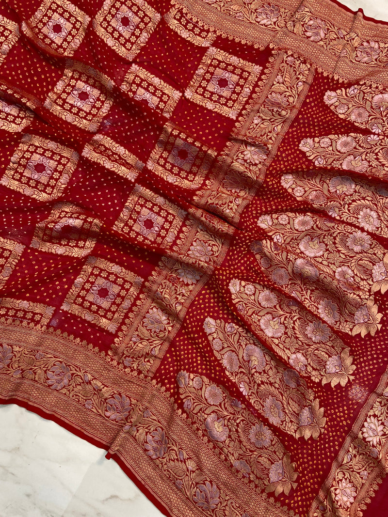 Pure Georgette Banarasi Bandhej Handloom Saree - The Handlooms