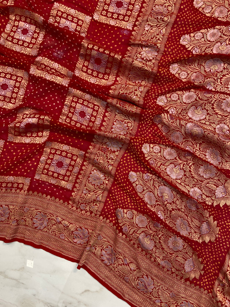 Pure Georgette Banarasi Bandhej Handloom Saree - The Handlooms