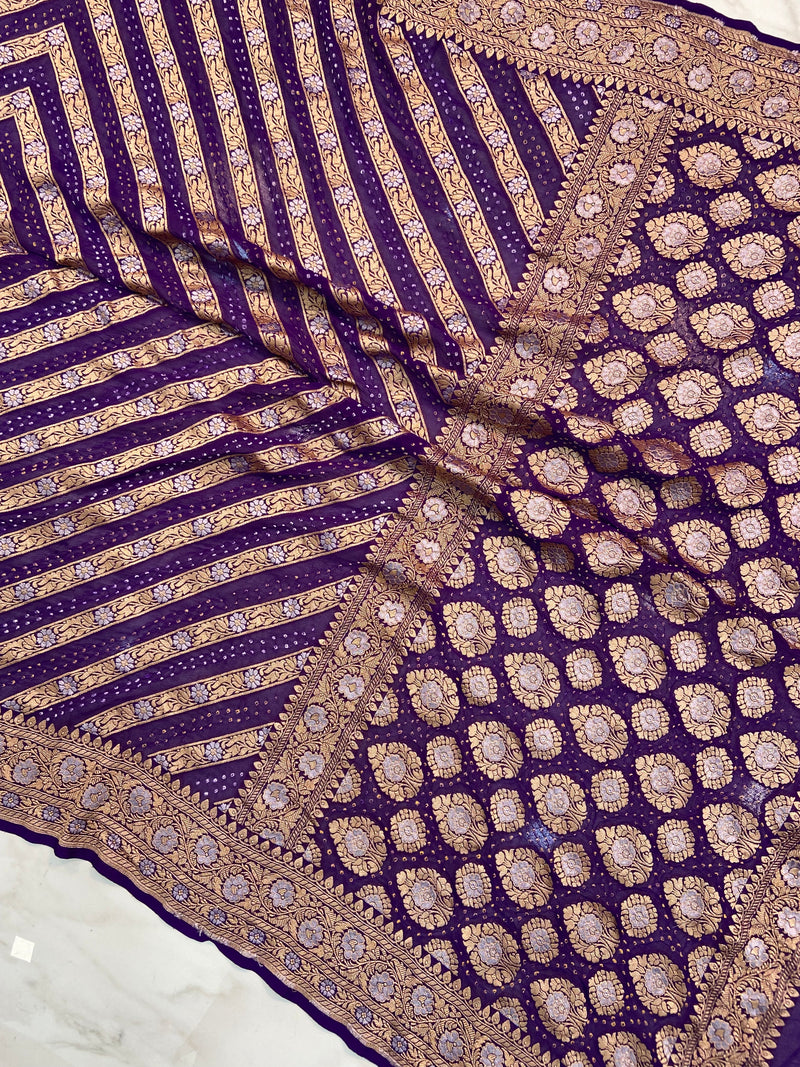 Pure Georgette Banarasi Bandhej Handloom Saree - The Handlooms