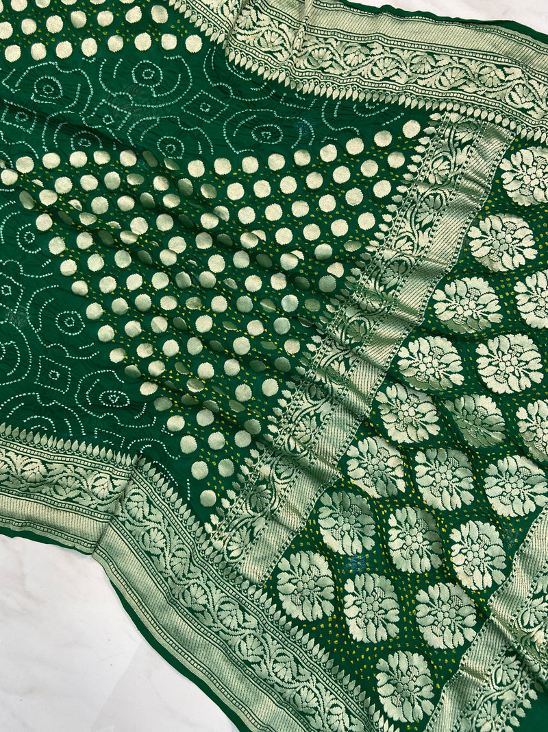 Pure Georgette Banarasi Bandhej Handloom Saree - The Handlooms