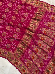 Pure Georgette Banarasi Bandhej Handloom Saree - The Handlooms