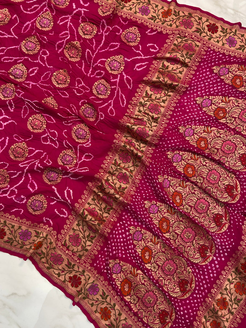 Pure Georgette Banarasi Bandhej Handloom Saree - The Handlooms