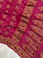 Pure Georgette Banarasi Bandhej Handloom Saree - The Handlooms