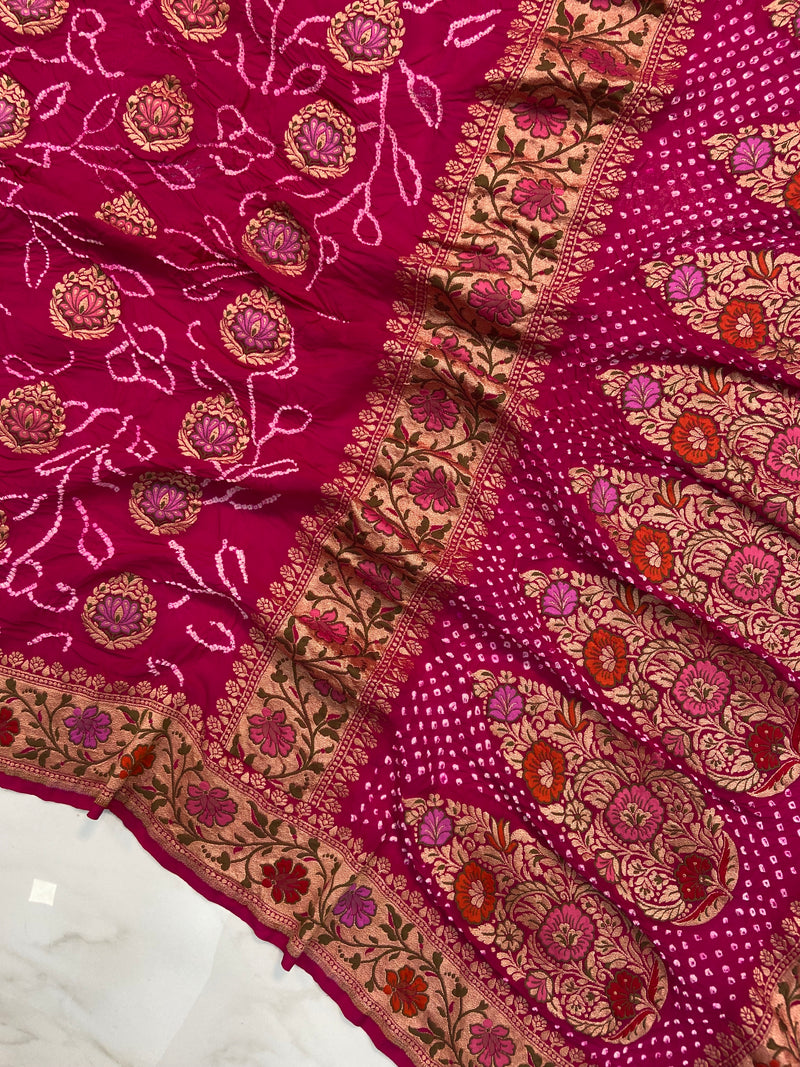 Pure Georgette Banarasi Bandhej Handloom Saree - The Handlooms