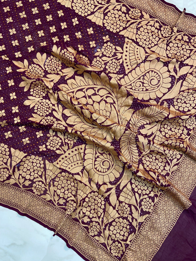 Pure Georgette Banarasi Bandhej Handloom Saree - The Handlooms