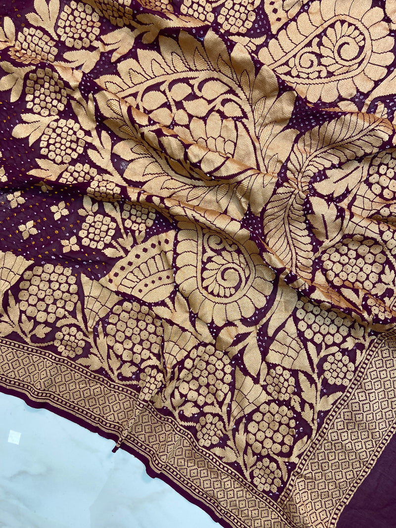 Pure Georgette Banarasi Bandhej Handloom Saree - The Handlooms