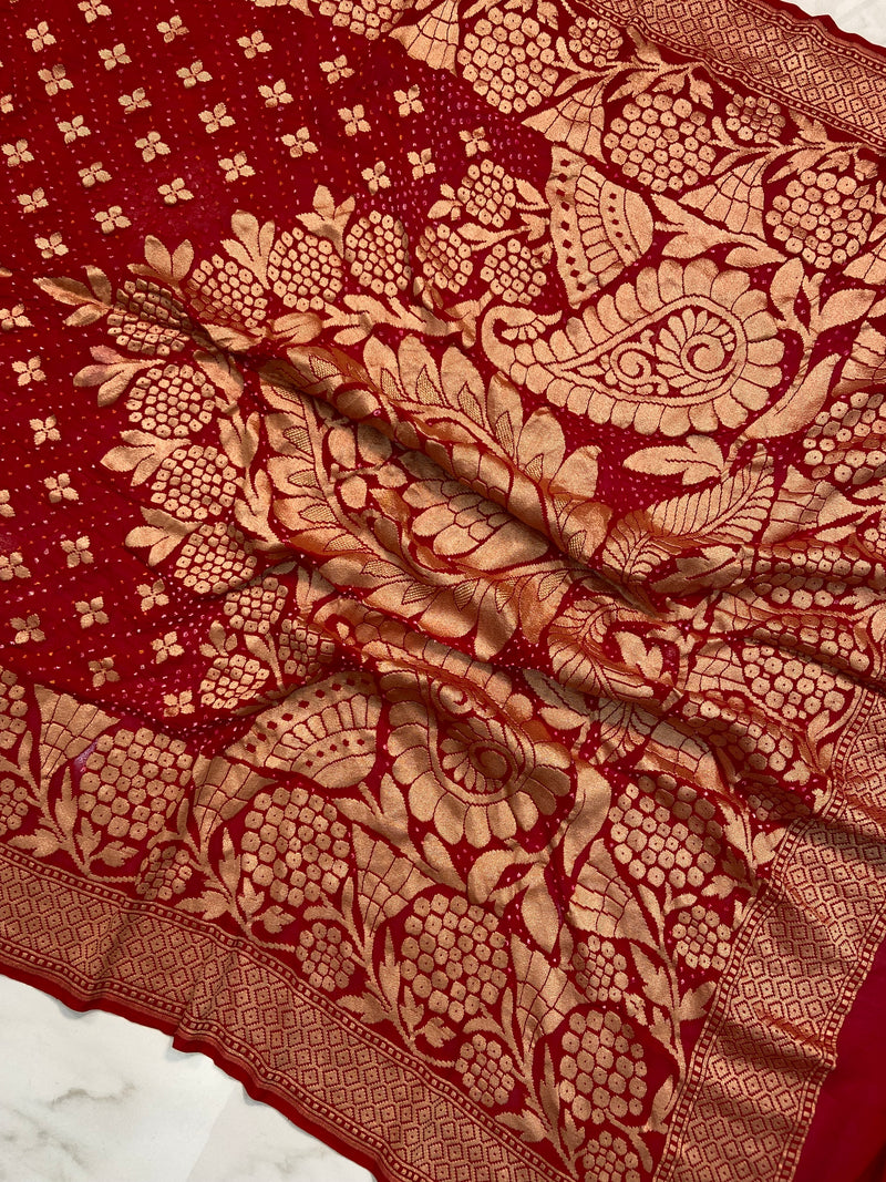 Pure Georgette Banarasi Bandhej Handloom Saree - The Handlooms