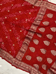 Pure Georgette Banarasi Bandhej Handloom Saree - The Handlooms