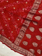 Pure Georgette Banarasi Bandhej Handloom Saree - The Handlooms