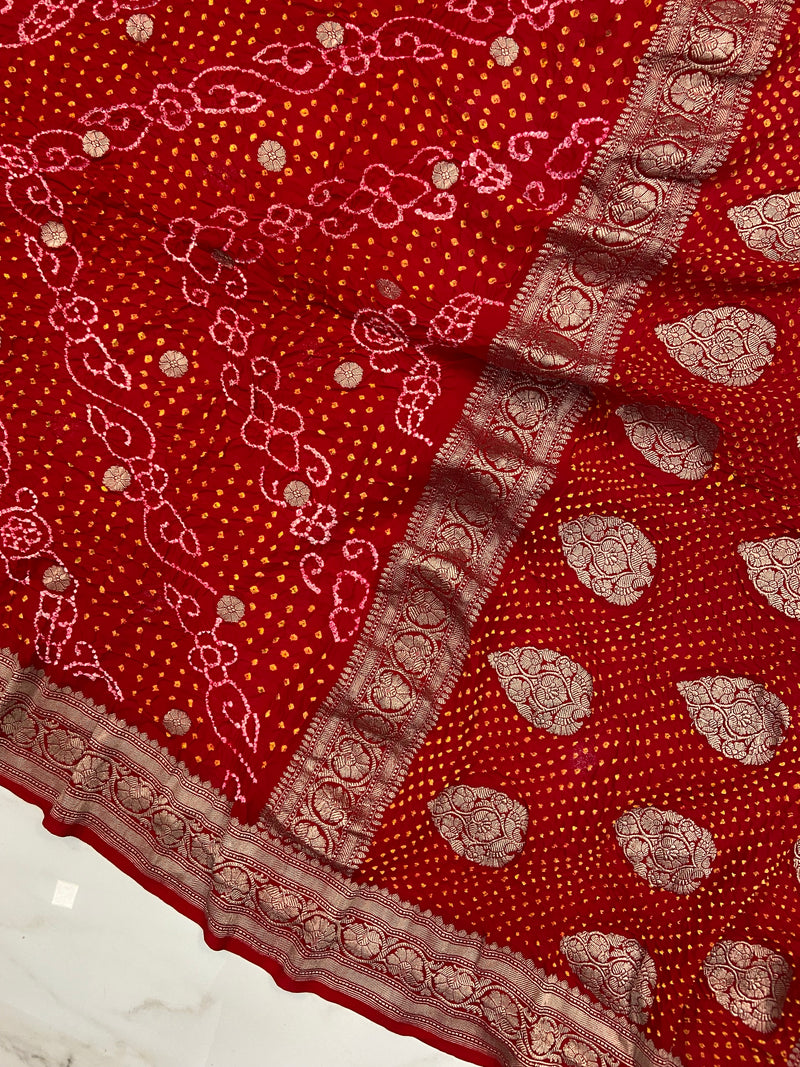 Pure Georgette Banarasi Bandhej Handloom Saree - The Handlooms