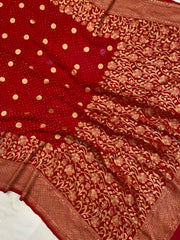 Pure Georgette Banarasi Bandhej Handloom Saree - The Handlooms