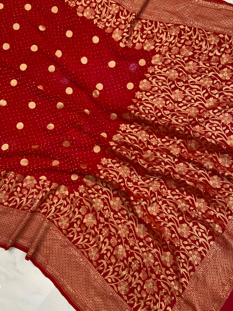 Pure Georgette Banarasi Bandhej Handloom Saree - The Handlooms