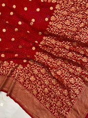 Pure Georgette Banarasi Bandhej Handloom Saree - The Handlooms
