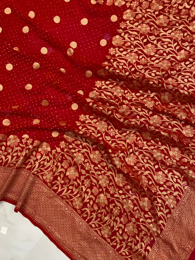 Pure Georgette Banarasi Bandhej Handloom Saree - The Handlooms