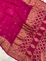 Pure Georgette Banarasi Bandhej Handloom Saree - The Handlooms
