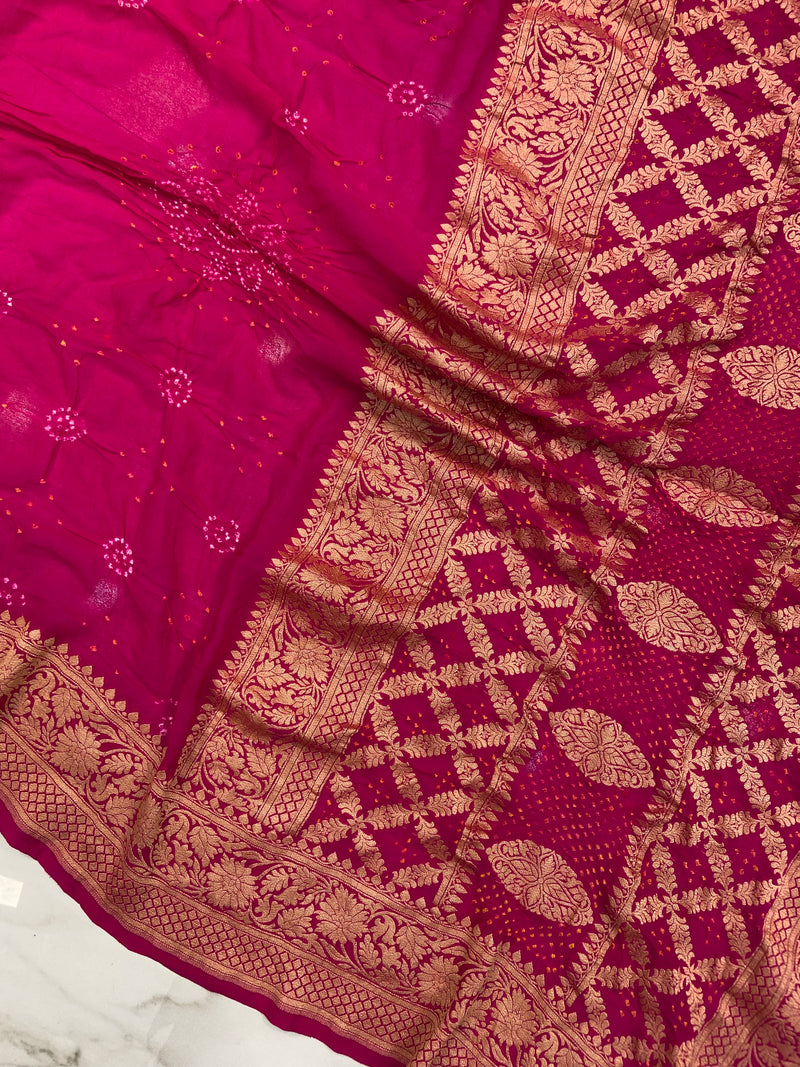 Pure Georgette Banarasi Bandhej Handloom Saree - The Handlooms