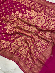 Pure Georgette Banarasi Bandhej Handloom Saree - The Handlooms