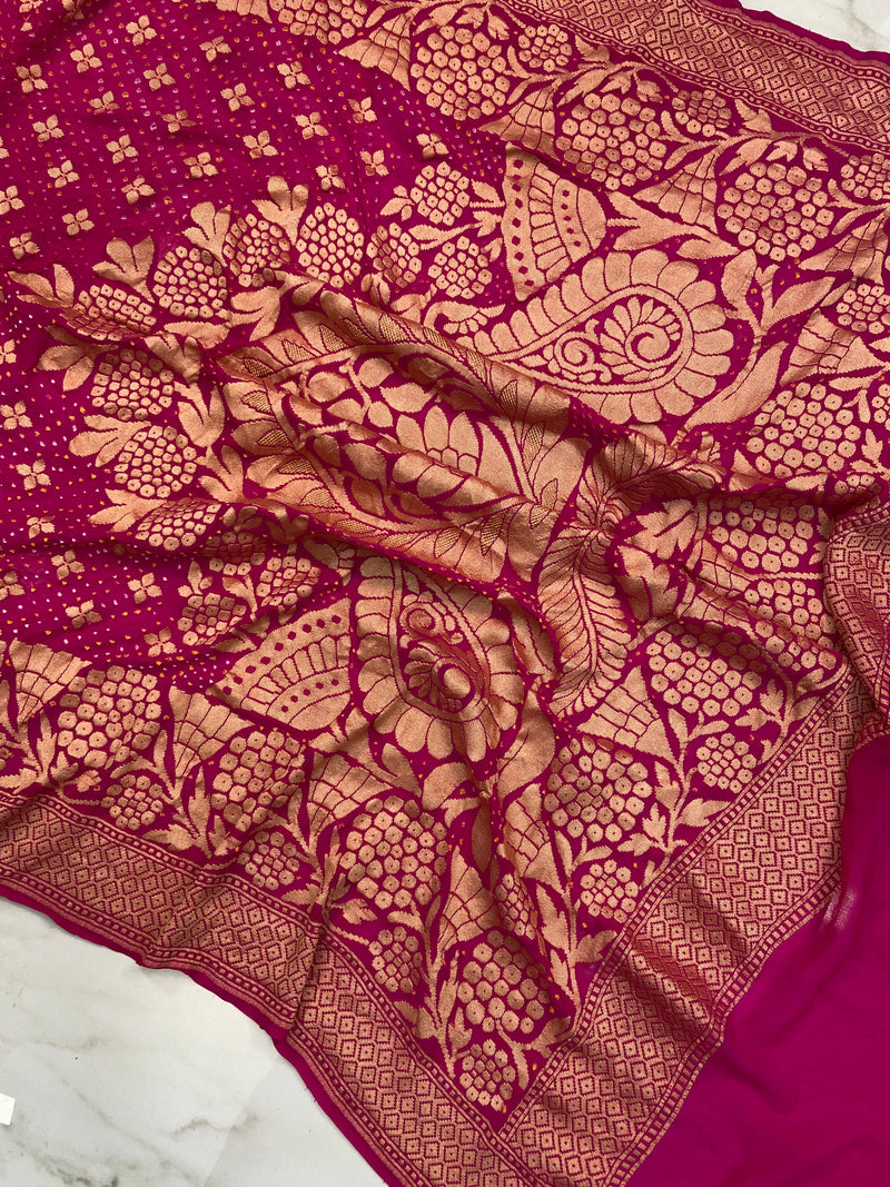 Pure Georgette Banarasi Bandhej Handloom Saree - The Handlooms